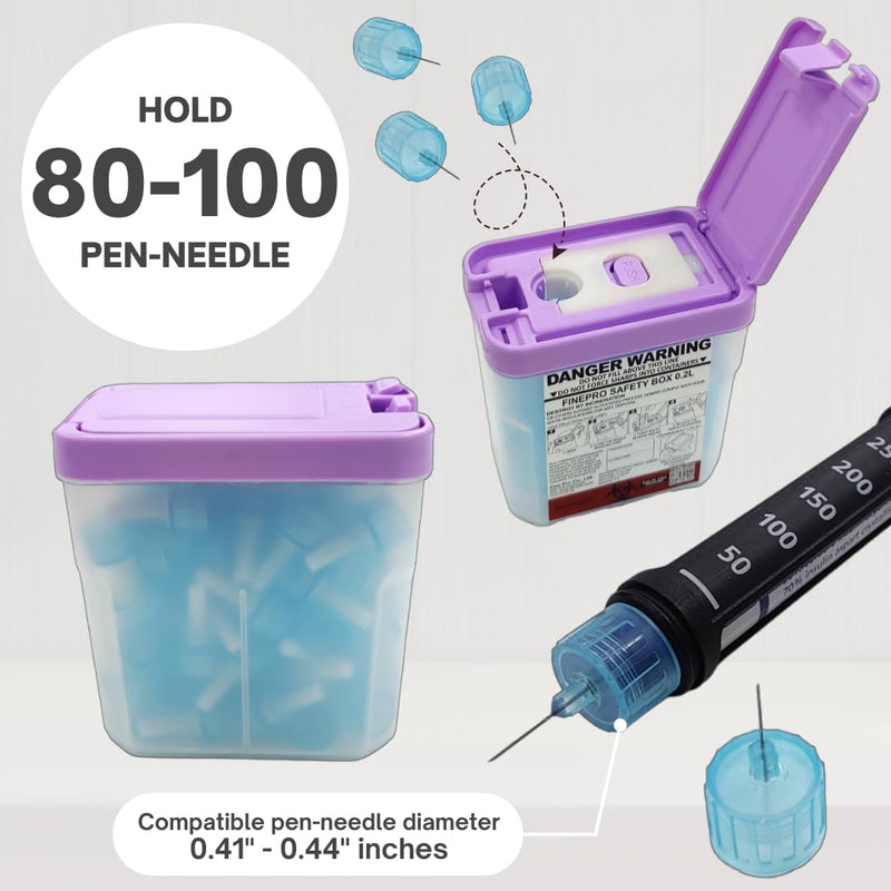 0.2L(0.2Qts.) Size Portable Pen-Needle Disposal Container Diabetes Care (0.2L, Purple+Clear, 1) 0.2L