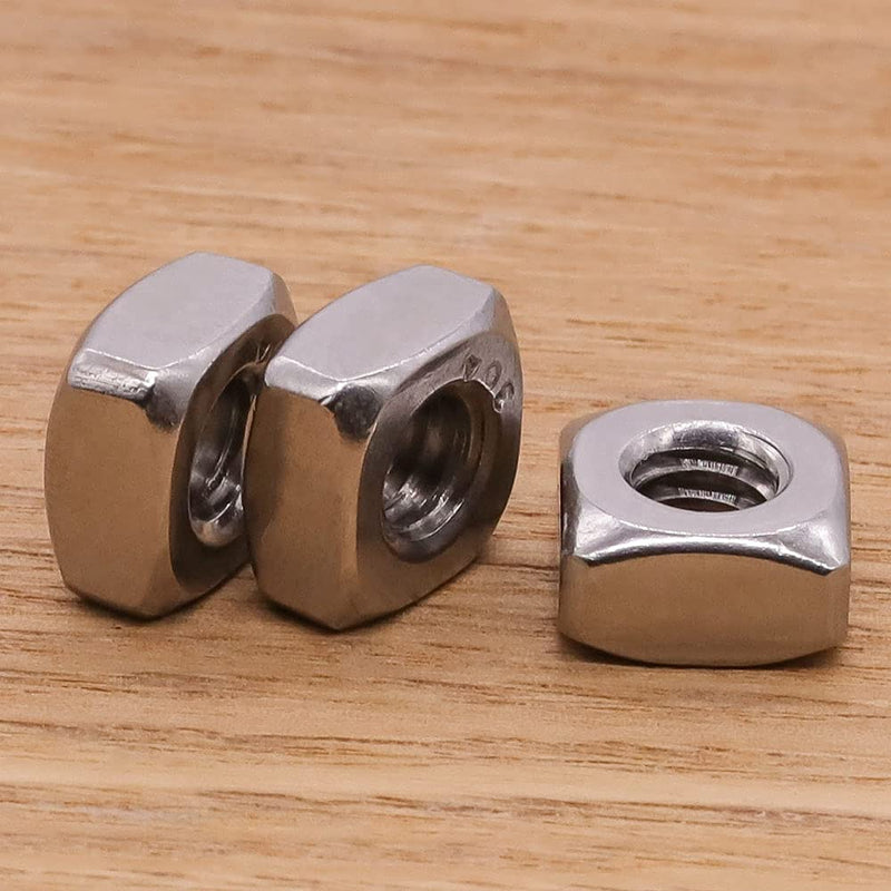 1/4"-20 Stainless Steel Square Nuts, 304 Stainless Steel 18-8, Bright Finish, Full Thread, Coarse Thread UNC, Pack of 50
