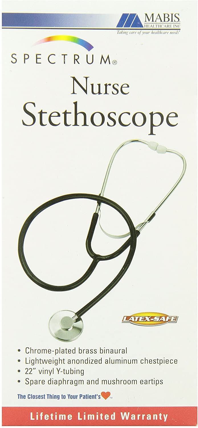 MABIS Spectrum Series Lightweight Nurse Stethoscope, Black, 30 Inch (Pack of 4) Pack of 4