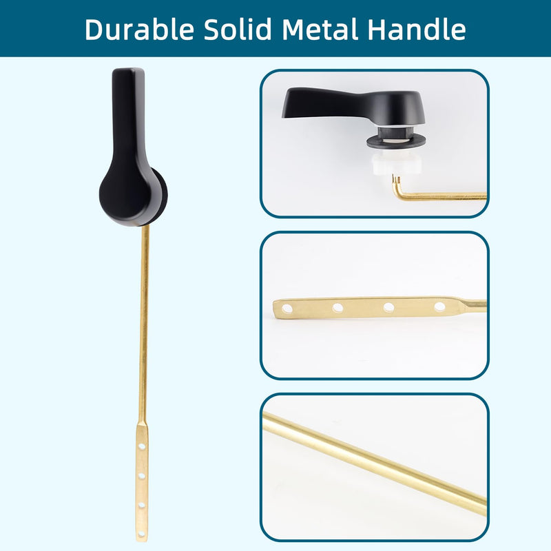 Hygie Rinse Black Toilet Handle Lever Flush Replacement, Universal Front Mount Toilet Handle with Stainless Steel Flapper Chains, Toilet Repair Kit 1pc Matteblack