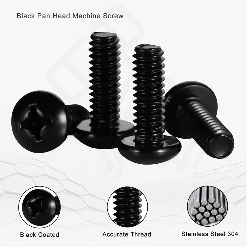 6-32 x 3/8" Pan Head Machine Screws, Stainless Steel 18-8 Black Finish, Fully Threaded, 100 PCS 6-32 x 3/8"