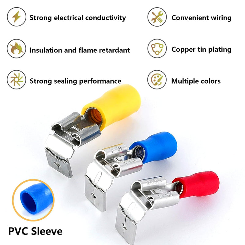 smseaces 80Pcs Insulated Piggy Back Spade Connectors 22-10AWG 6.3mm(1/4") Piggyback Wire Connectors for Automotive,Audio Systems,Household Appliances Double Spade Connector Insulated Connectors