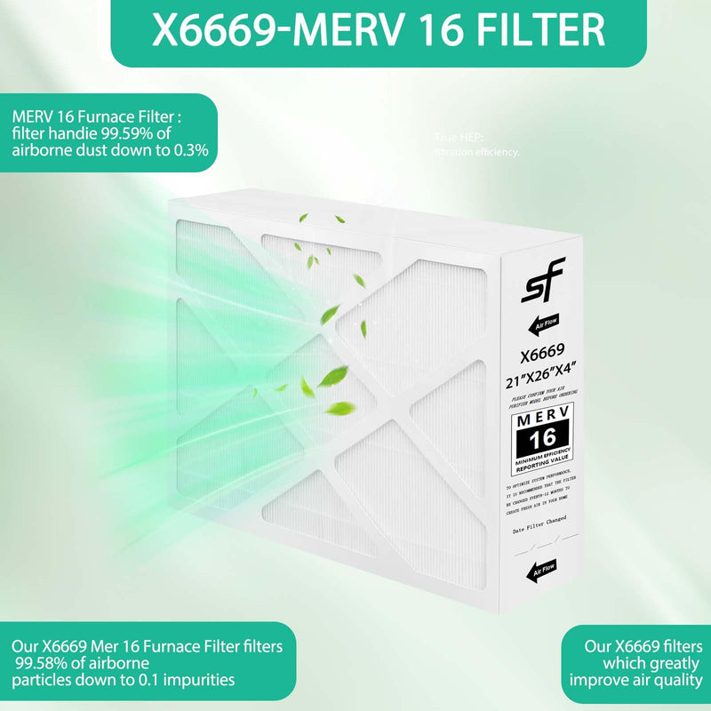 Upgraded X6669 Merv 16 Filter 21x26x4 Furnace Filter Compatible with Lennox X6669,X6667 21x26x4 Merv 16 Filter 21''x26''x4'' PCO-20C PureAir,1-Pack