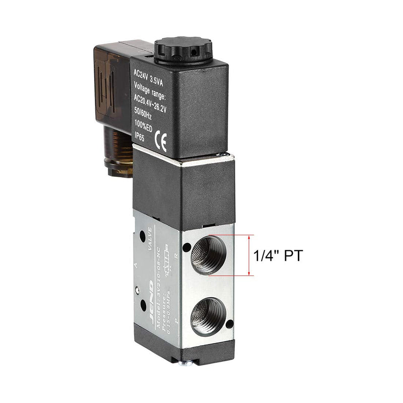 uxcell AC 24V 3 Way 2 Position 1/4" PT,Pneumatic Air Control NC Solenoid Valve,Internally Single Piloted Acting Type,3V210-08