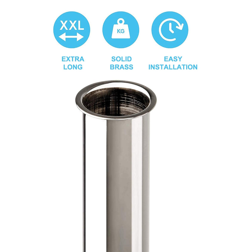 Flanged Sink Tailpiece 1-1/4" OD x 12", Brass Extension Tube for Trap, Inlet Waste Pipe Tubular Drain Connections, Chrome