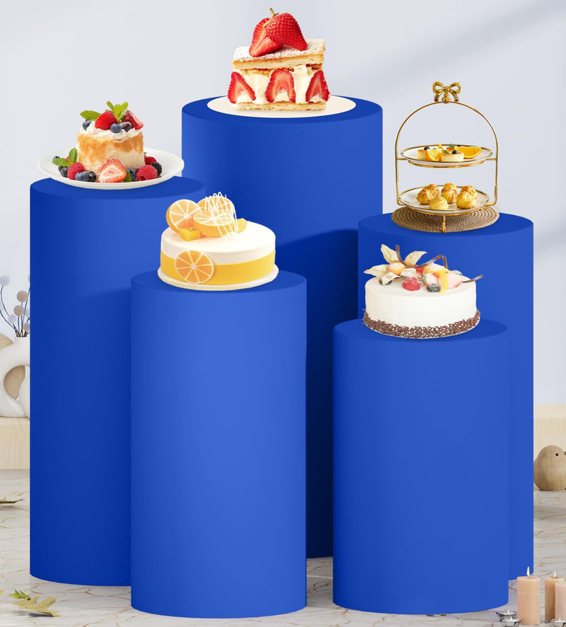 Spandex Cylinder Cover Royal Blue Cylinder Pedestal Cover Set of 5 Stretchy Cylinder Plinth Display Box Stand Cover Round Pedestal Cover Vintage Pillar Cover