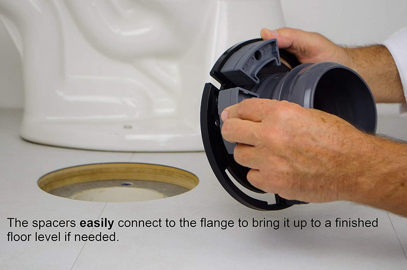 FlexOn Toilet Flange for 4" PVC, ABS, Cast Iron or Lead Pipes-Includes Spacer System to Correct Flange Elevation from 3/8"-1 1/8"