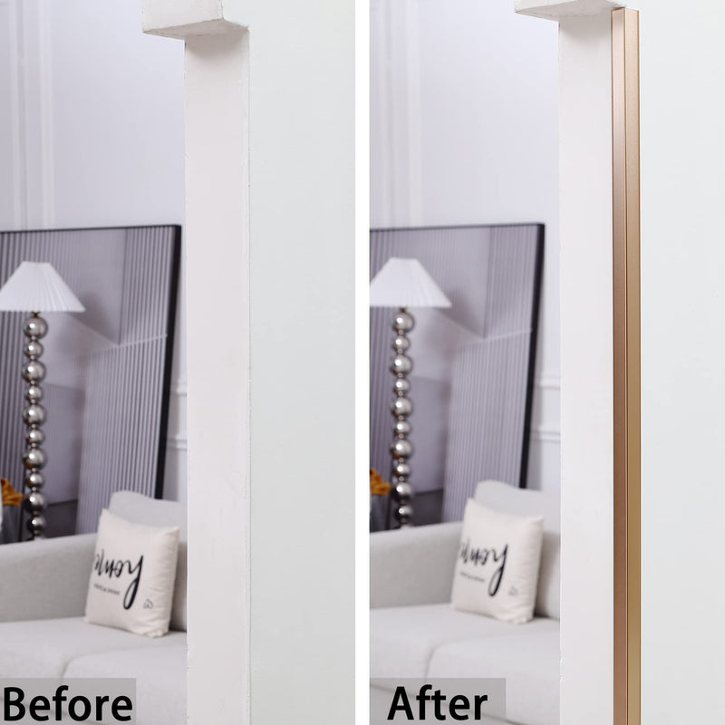 Aluminum Peel and Stick L Molding Corner Guards with 90° Angle for Wall Door Frame Cabinet Baseboard Protection and Decoration, 35.4in x 0.8in (3Pcs) Matte Gold