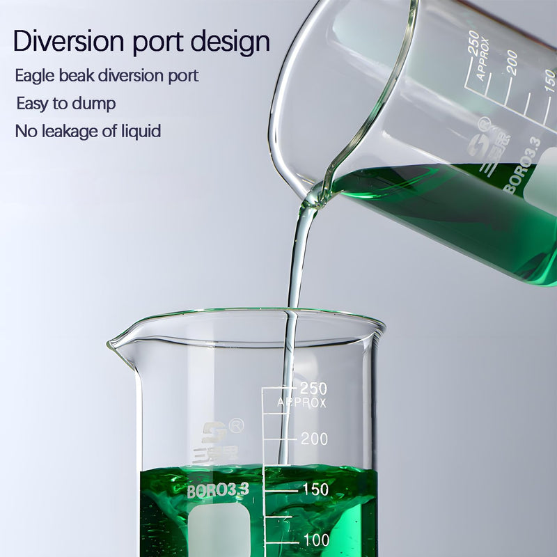 TISMART Glass Beaker Measuring Cup BORO 3.3-250/500/1000ML(4pcs 250ml) | Corrosion-resistant, Anti-oxidation, Heat for Lab, Teaching, Craft, Cooking, DIY, Liquid, Science Lab 250.0 milliliters 4