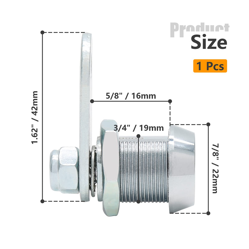 Tubular Cam Lock with 5/8 Inch Cylinder & Straight Cam, Cabinet Cam Locks Keyed Alike Drawer Lock, Mailbox Locks for Files RV Camper Door Tool Box, Chrome Finish 5/8 Inch - 1 Pack Tubular Lock