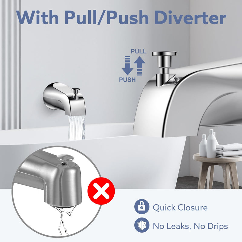 Tub Spout with Diverter – Slip-Fit Bathtub Faucet Spout Replacement, 1/2” Copper Pipe Connection, Easy to Install, Universal for Bathroom Shower (Chrome) Chrome