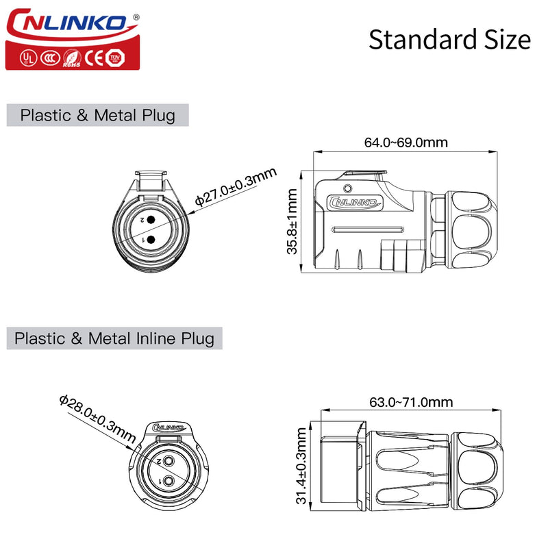 CNLINKO LP-20 3 PIN Waterproof Connector, IP68 Circular Connector, Quick Plugging Aviation Connector, PBT Plastic Shell Solder Connector, Marine Industry Connector Male Plug Inline Plug-in (3 PIN) 3-Pin