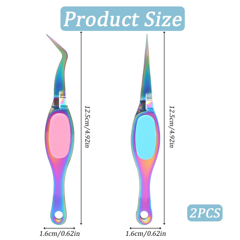 2 Pcs Craft Tweezers Precision Crafting Tweezers Reverse Tweezers Soft Grip Tweezers Crossing Lock Tweezers Fine Point Tweezers with Curved Tip and Straight Tip Colorful