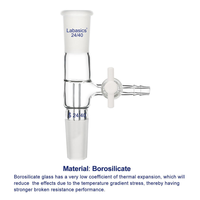 Labasics Vacuum Take Off Adapter, Borosilicate Glass Vertical Take Off Adapter with PTFE Stopcock, Standard 24/40 Joint