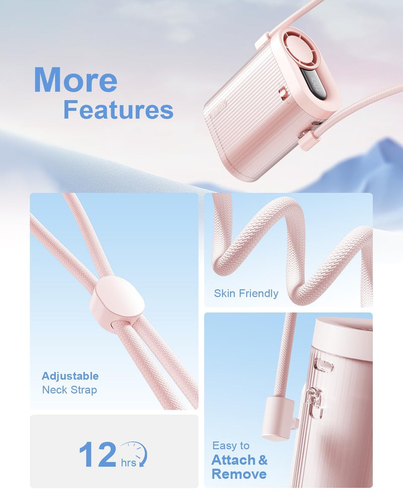 SOTHING 4-in-1 Portable Neck Fan, Hands-Free Wearable Fan with 100-Speed 16000RPM Strong Airflow, Rechargeable Mini Body Fan, Personal Handheld Fan for Travel, Camping, Office, Outdoor (Pink)