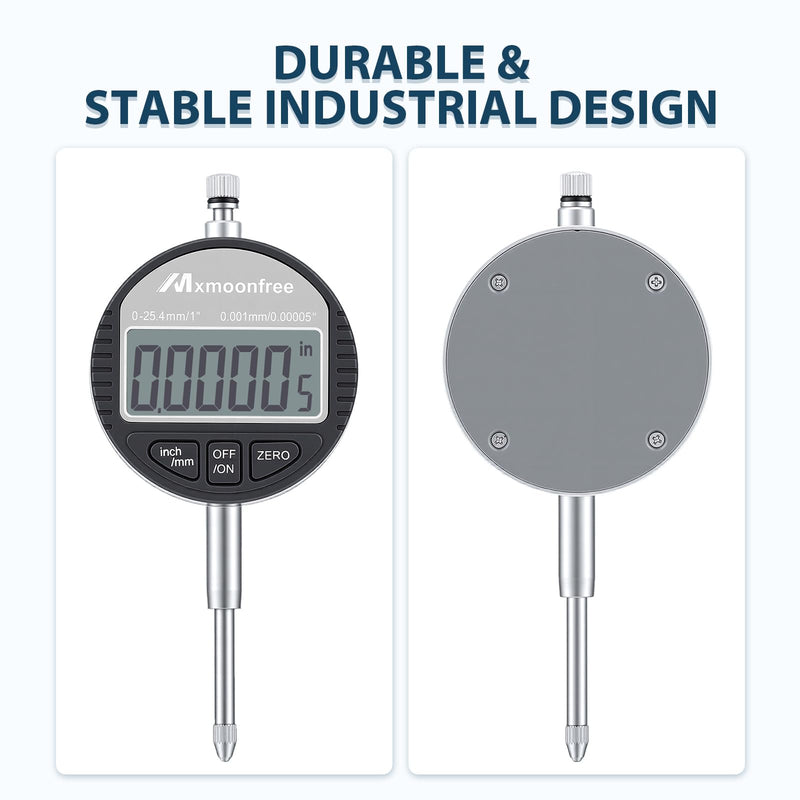 Digital Dial Indicator 1 inch/25.4 mm | 0.001mm/0.00005" Resolution, High-Speed Electronic Probe Test Gauge with LCD, Inch/Metric Conversion for Lathe, 3D Printer, CNC & Industrial Use 25.4mm/1.0"