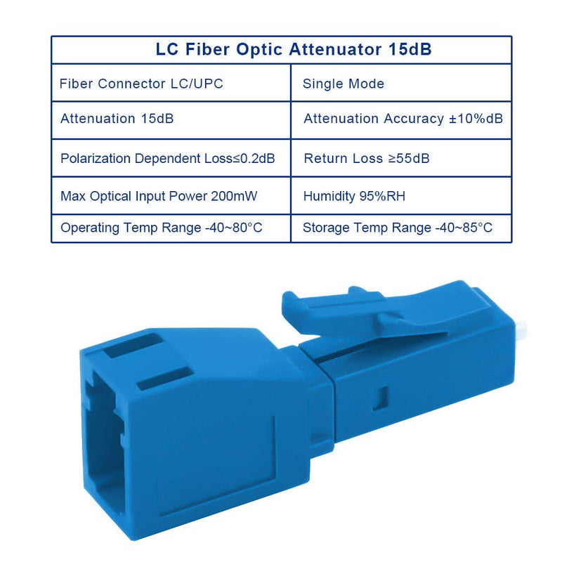 FLYPROFiber- 15dB LC Attenuator LC/UPC SM Single Mode Fixed Optical Attenuator, Male-Female, 2pack 15db/LC 2