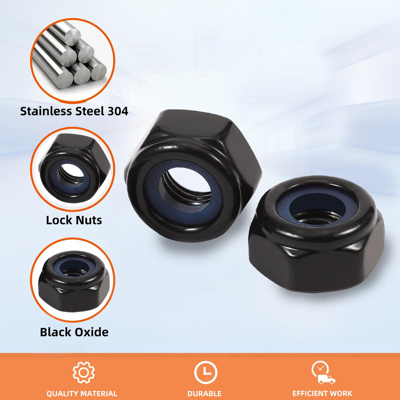 M8 Black Nylon Insert Hex Lock Nuts Locknuts, Stainless Steel 18-8 (304), Black Oxide, 20 PCS M8-1.25 - NewNest Australia