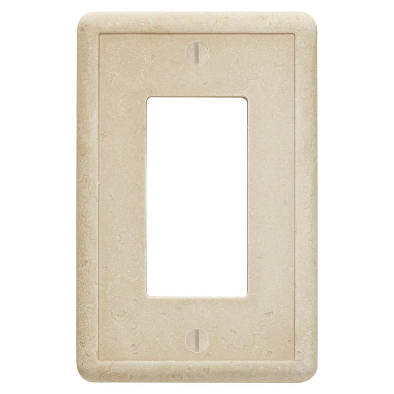 Questech Decor Light Switch Cover, Single Rocker Wall Plate for Electrical Outlets, 1-Gang Single Decorator GFCI Switch Plates Standard Size, Decorative Tumbled Texture, Travertine