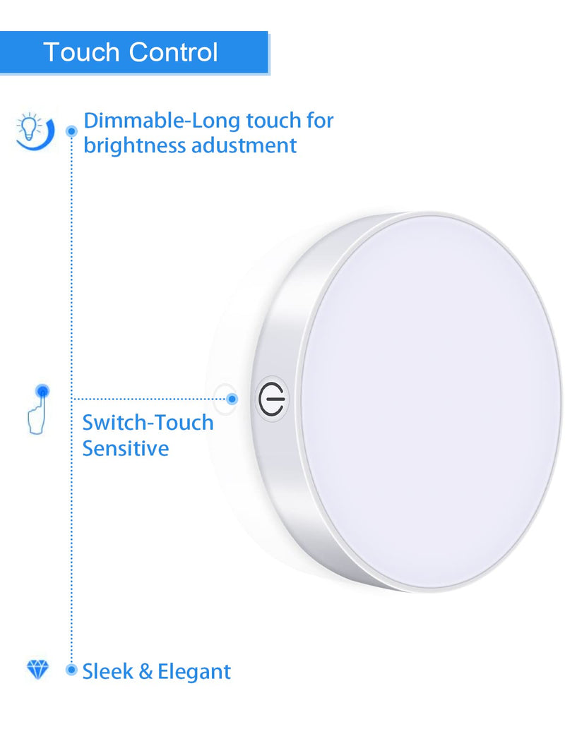 WILLED Dimmable Touch Light Buit-in 1000mAh Large Battery Rechargeable LED Tap Lights | Magnet Stick on Closet Portable Puck Night for Cabinet, Wardrobe, Counter, Kitchen, Bedroom White Pure White 6000K