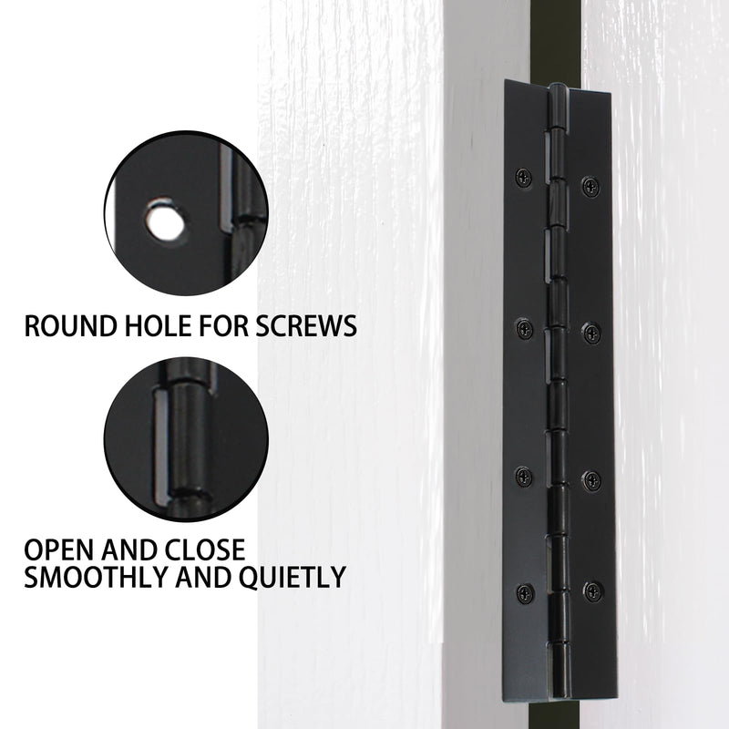 Hordion 6Pcs 8 Inch Piano Hinge Heavy Duty, Black Continuous Hinge 0.04" Thickness Folding Hinges with Screws for Cabinet Door Storage Box Boats