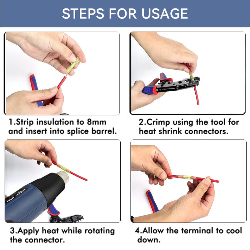 HKS 200 PCS Blue Heat Shrink Butt Connector 16-14 AWG - Electrical Connectors - Tinned Red Copper 0.8mm - Automotive Marine Stereo Boat Crimp - Waterproof and Insulated Blue 16-14AWG 200Pcs
