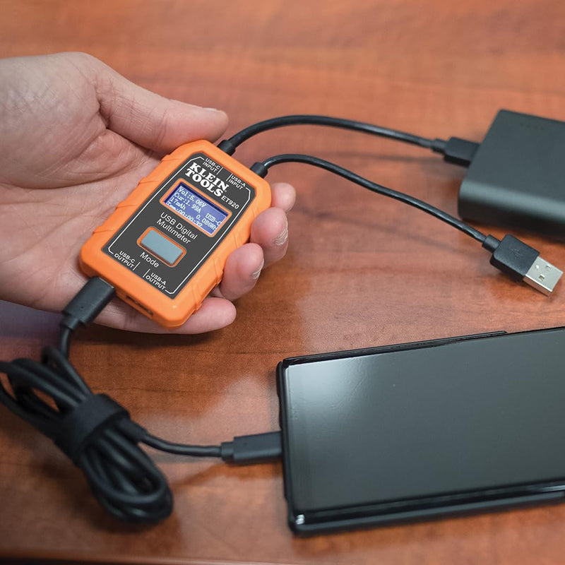 Klein Tools ET920 USB Power Meter, USB-A and USB-C Digital Meter for Voltage, Current, Capacity, Energy and Resistance Electric Circuit Testing Device