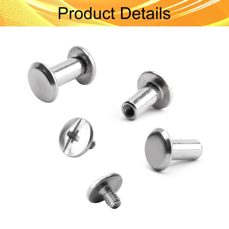 Screw Post M3 x 6mm Chicago Screw Binding Screw Fit for 3mm/0.12'' Hole Dia,10 Set Female M3x6mm Tiny Screw Post Binding for Scrapbook Photo Albums Binding,Leather Bags,Boots,DIY Enthusiasts 10