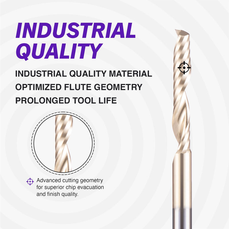 ZahyoX O Flute Upcut Spiral Router Bit 1/8" Shank, 1/8" Cutting Dia, 3/4" Cutting Length, 1-1/2" OVL (Pack of 3), Single Flute CNC Bit for Plastic, PVC, Acrylic, ABS 3 Pack 1/8" CD, 1/8" CL