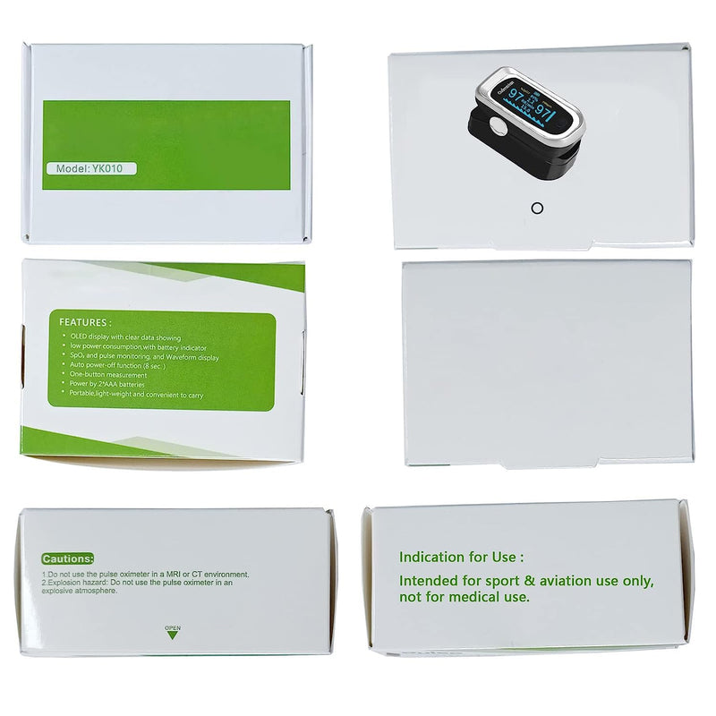 Pulse Oximeter Fingertip, 4 Data Pulse Oximeter with Respiration, pusle oximeter with respiratory rate, SpO2 Pulse Rate Oxygen Meter, OLED Oximetry Include Batteries, Carry Bag & Lanyard（Black Silver）
