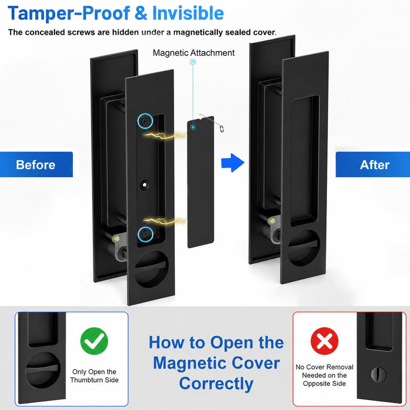 Dontay Pocket Door Hardware with Lock Privacy,Recess Edge Pull,Matte Black Matte Black Privacy Lock 1