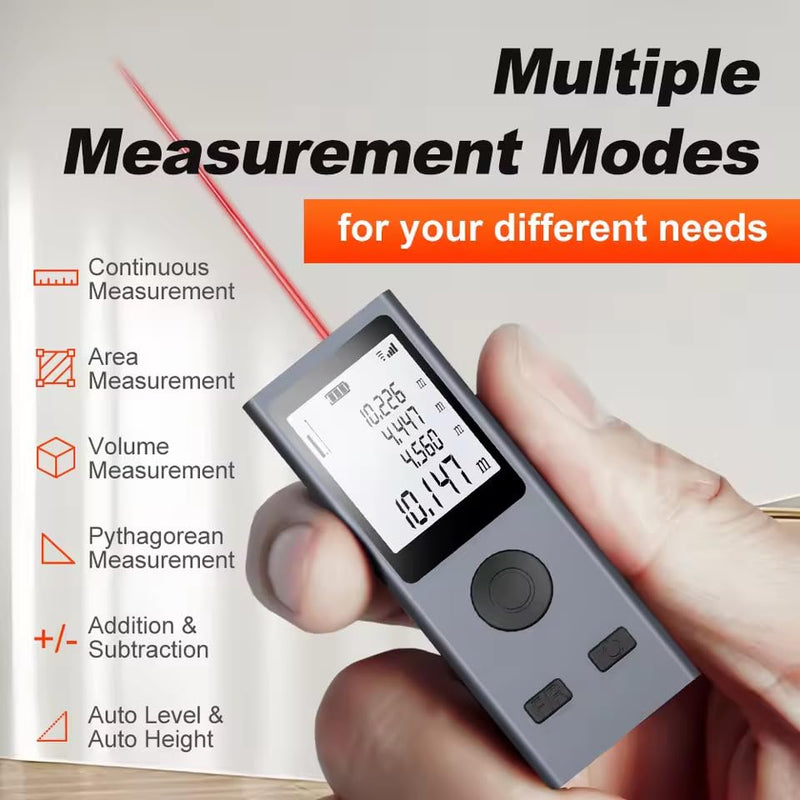 Rangefinder Laser Distance Measuring Device | 98ft Range | Digital Range Finder USB Rechargeable | ±0.078mm Accuracy, HD Backlit Portable Laser Tape | Handheld Smart Measure Device m/in/ft (30M/98ft)