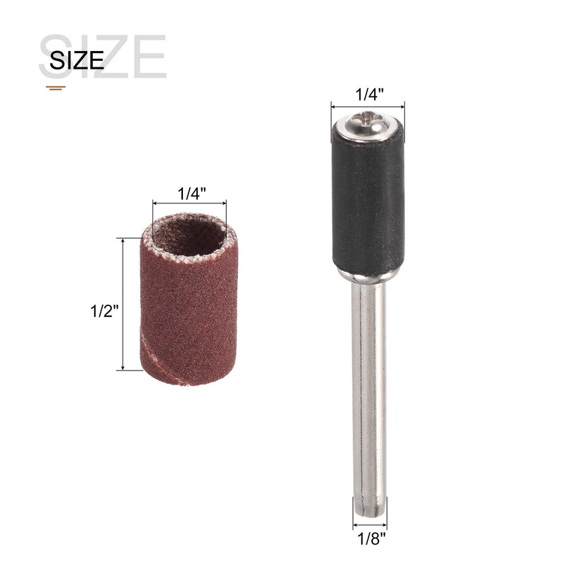 uxcell 100 Pcs 1/4 Inch Sanding Sleeves Sandpaper Set 600 Grit with 2 Pcs 1/8 Inch Drum Mandrels for Rotary Tools
