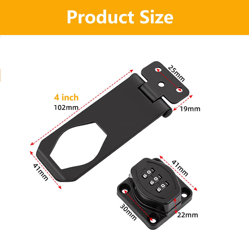 Keyless Combination Lock - 2 Pack 3-Digit Slide Closet Lock Kitchen Cabinet Locks with Code - Password Rotary Hasp Locks for Bathroom Cupboard Pantry Outdoor Garage Garden Barn Door Desk Drawer Black 4 Inch Black 2Pack