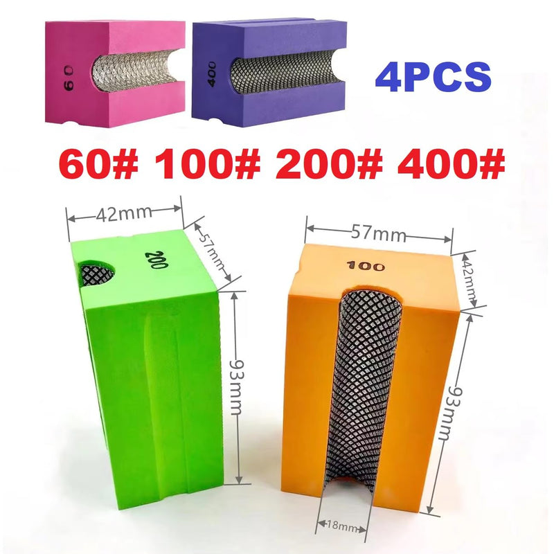 Concave Electroplated Diamond Sanding Block, 60/100/200/400 Grit Curved Polishing Pad for Grinding Trimming Granite Marble Glass Stone Tile Wood (4 Pieces)