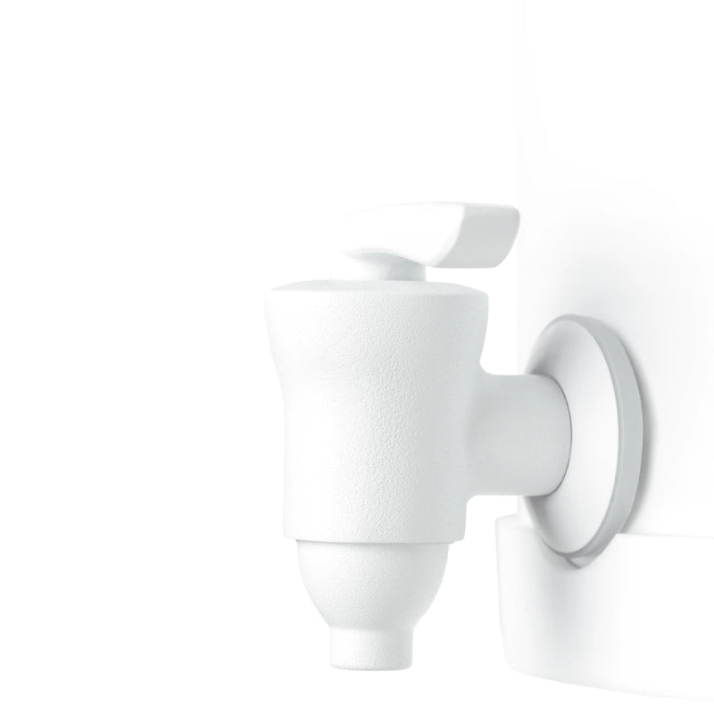 Boroux stainless steel spigot with ceramic valve in white powder coat with white silicone washer