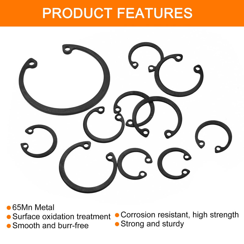 uxcell 20Pcs 50mm Internal Retaining Ring Circlip, 65 Mn Metal Internal Circlip Snap Rings C-Clips for Grooved Shafts Studs, Black 20