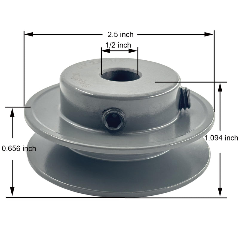 AK25-1/2 v Belt Pulley 1/2 inch Bore 2.5" OD,V Belt Sheave Cast Iron for A 3L 4L V-Belts,AK2512 Pulley 1/2"Bore,2.5"OD 1 Groove
