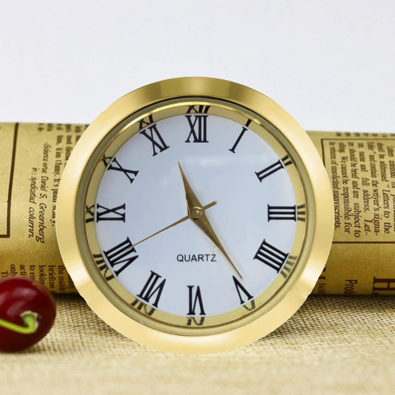 HILLHOME Mini Clock Insert 1-1/2 Inch (37 mm) Round Quartz Movement Miniature Clock White Face Gold Tone Bezel Roman Numerals Fit 35 mm Diameter Hole 1 7/16 Inch/37mm