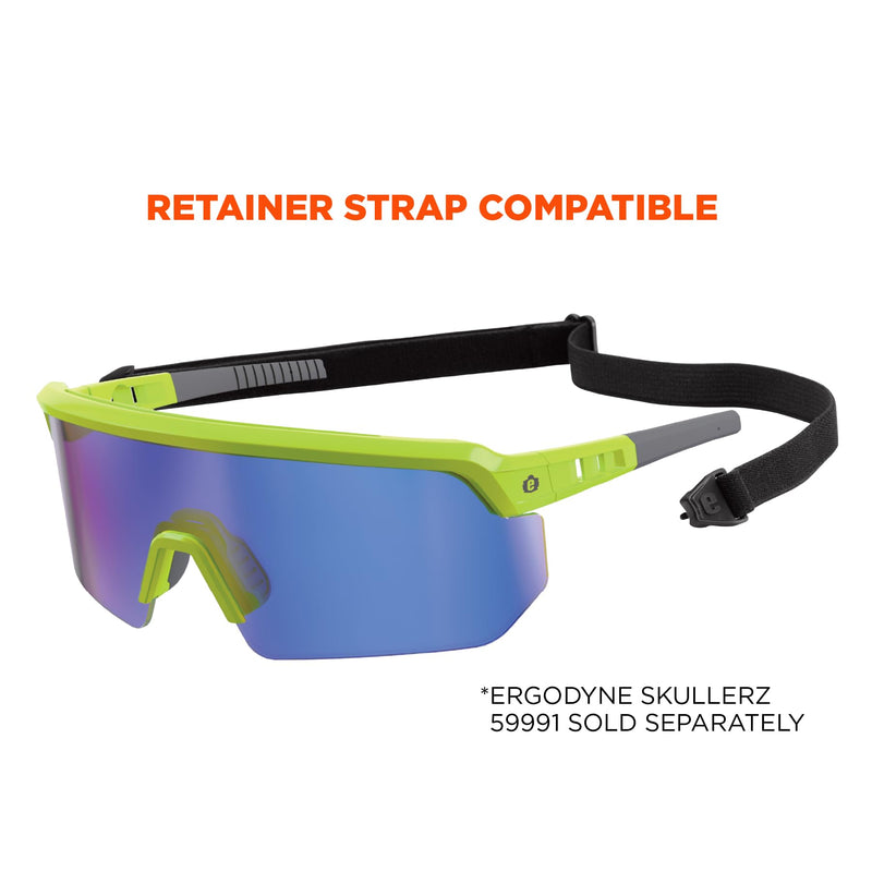 Ergodyne Skullerz AEGIR Anti Scratch Safety Sunglasses, Anti-Fog, ANSI z87.1 Lime Frame, Blue Mirror Lens
