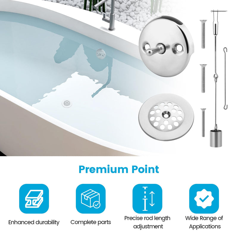 Tub Drain Kit, Bath Tub Drain Linkage Assembly with Trip Lever and Strainer Done Cove, All Components are Made of 304 Stainless Steel, Fit for Trip Lever Bath Tub Waste and Overflow Drain