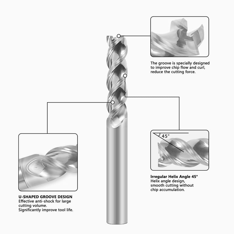 Carbide Square End Mill - 3 Flute 12mm Milling Cutter - High Feed U-Type Design - for Roughing and Finishing - for Milling Aluminum Applications – Professional Mill Bits Sets