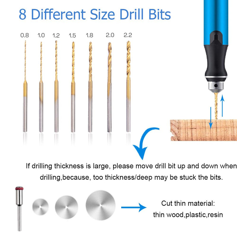 3-Speed Cordless Mini Drill Pen With 8 Small Drill Bits,Rechargeable Electric Hand Drill Pin Vise,Resin Drill Set For Jewelry Making,Resin,Plastic,Wood,Keychains DIY (BLUE) Blue