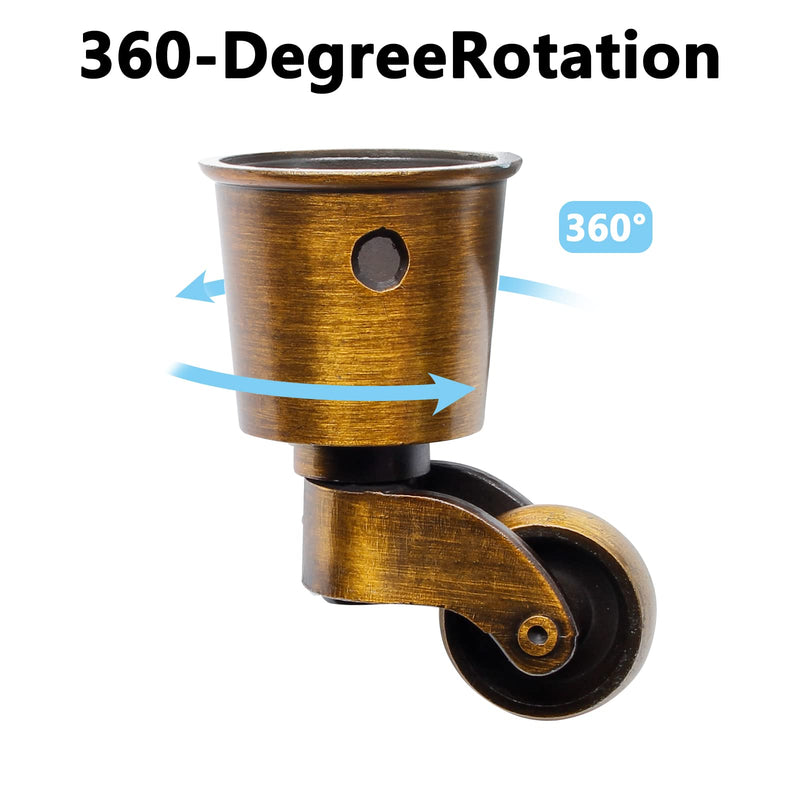 Waziaqoc 4pcs Antique Brass Caster Cups, Vintage Swivel Round Caster Cups Zinc Alloy Furniture Caster Wheels for Chair Table Shelf, 65.5mm/ 2.58inch
