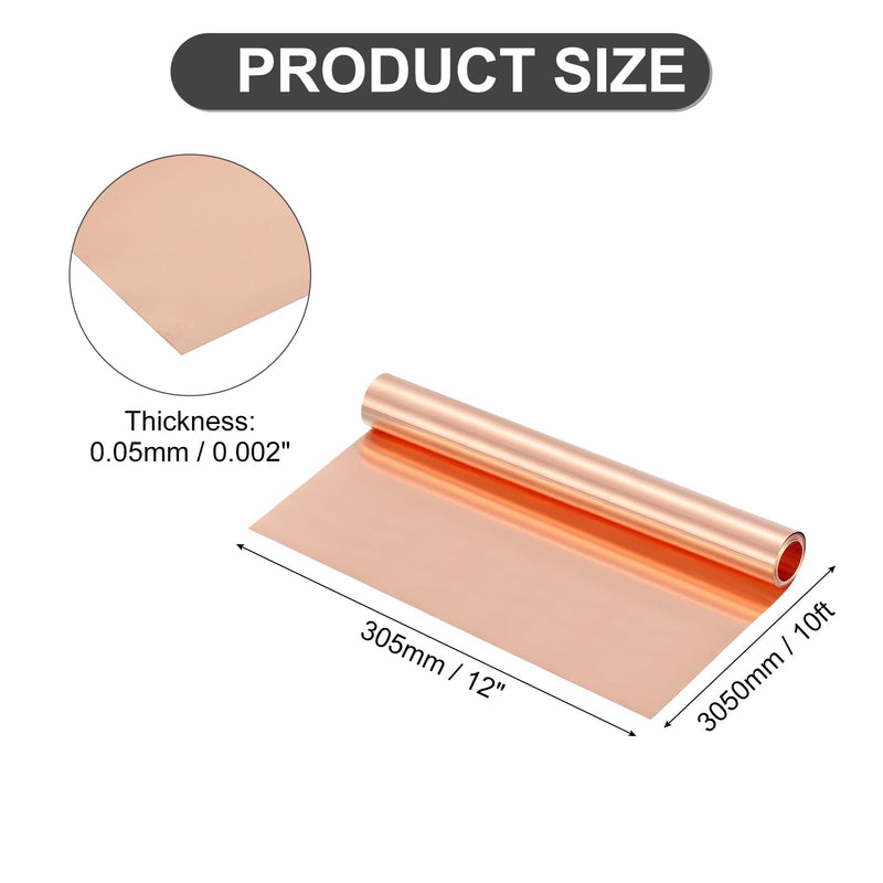 uxcell T2 Copper Sheet Roll, 0.05mm 29Ga Thick, 3050mm x 305mm/10Ft x 12in, Copper Strip for Craft, Electrical, House Repair 3050mm x 305mm x 0.05mm