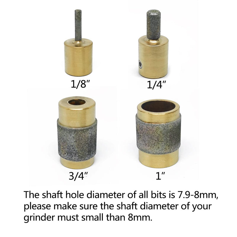 Glass Grinder Bits 4 PCS Diamond Stained Glass Grinding Wheel Includes 1 3/4 1/4 1/8 Inch Diamond Glass Grinder Heads 1/8"+1/4"+3/4"+1"