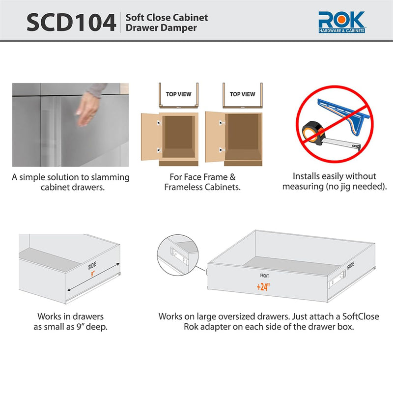 10-Pack Rok Hardware Soft Close for Wood Drawers/Soft Close Drawer Adapter/Add-On/Retrofit (White), SCD104W 10-Pack White Color