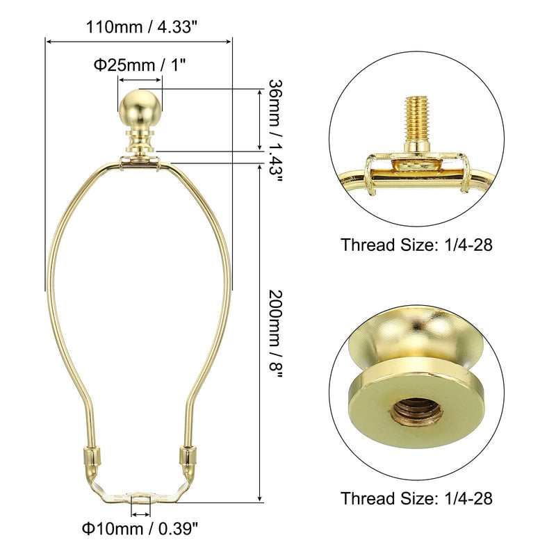 PATIKIL 8 Inch Lamp Harp Kit with Finial, 2 Set Detachable Lamp Shade Bracket Holder, DIY Lighting Accessories for Table Lamps Floor Lamps, Gold Tone
