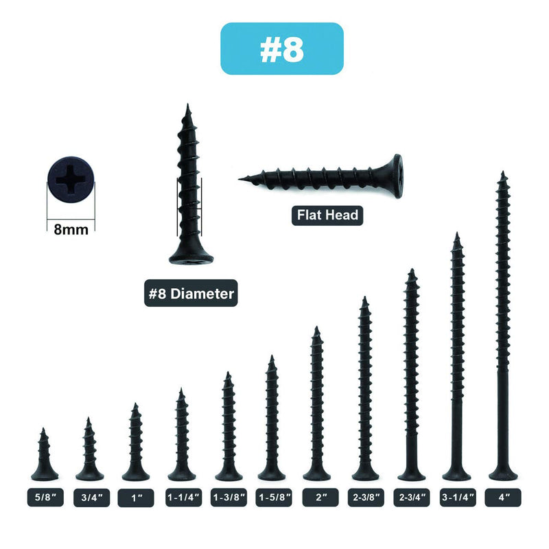 #8 x 1-1/4" Wood Screw 100PCS Black Phosphate Coated Stainless Flat Truss Head Fast Self Tapping Drywall Screws by SG TZH 100 #8 x 1-1/4"