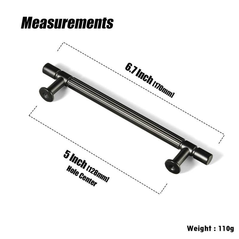Goo-Ki Black Zinc Alloy Cabinet Handles 6 Pack - 5''(128mm) Hole Center Affordable Luxury Cabinet Pull Hardware for Bedroom, Kitchen, 9621 5'' Hole Center